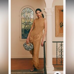 Simon Miller Asymmetrical Fringe Dress in Tan